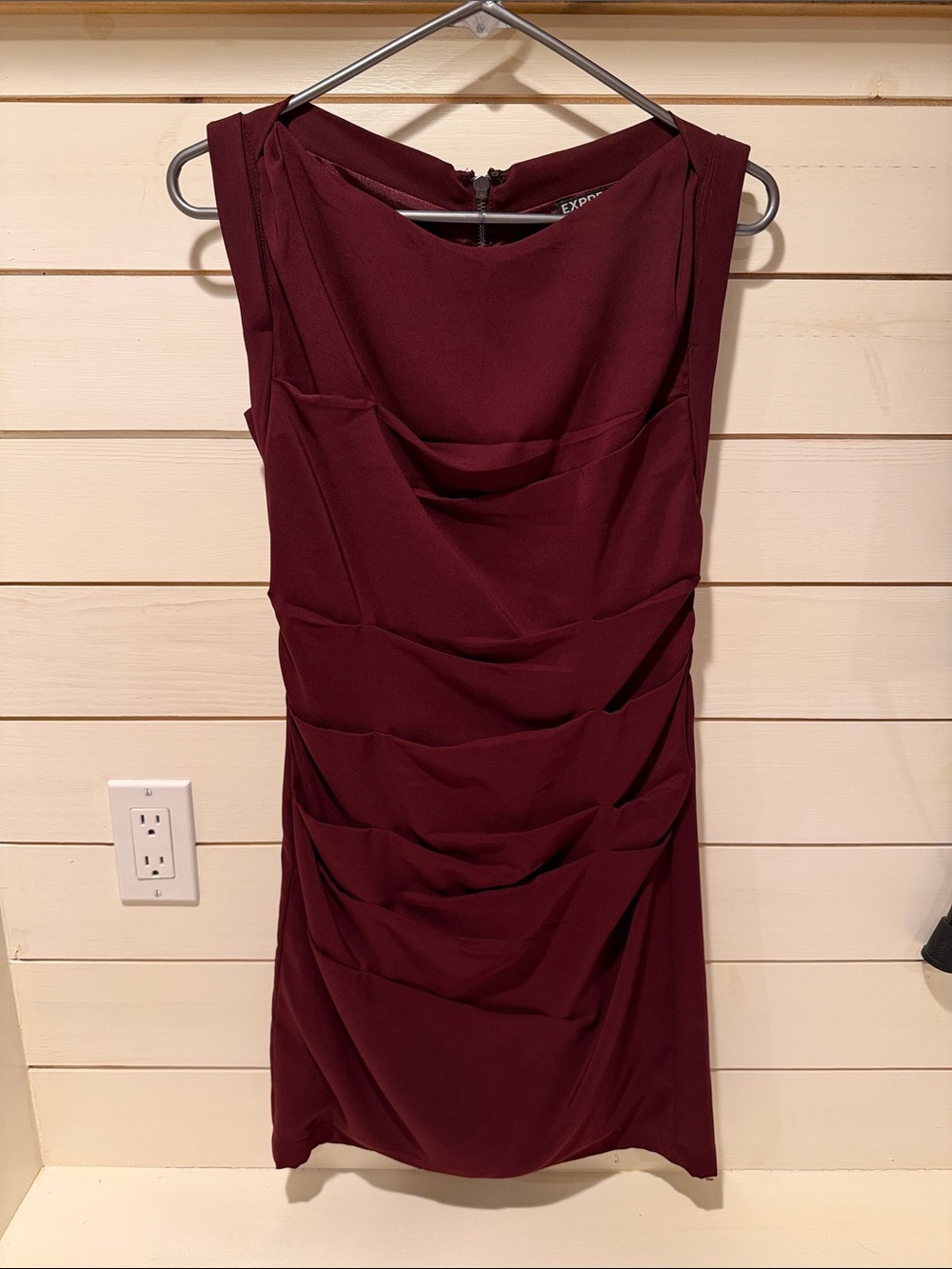 Express Sleeveless Ruched Mini Dress in Wine